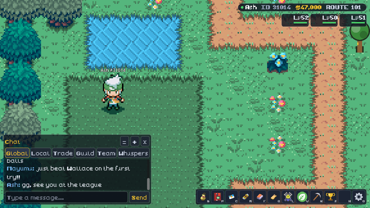 Route 101 with the chat window showing messages from other players